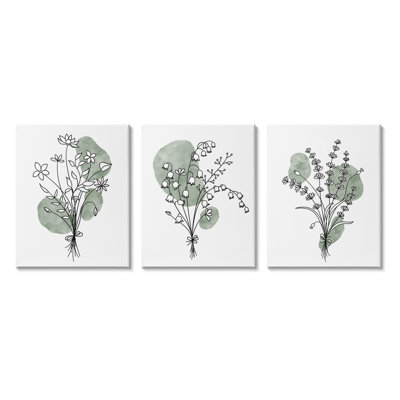 " Boho Flower Herb Bunches " 3 - Pieces Painting Print