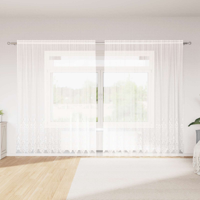Curtains With Curtains Floral White Polyester, 300cm Width x 240cm Drop