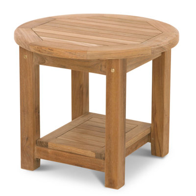 Table d'appoint ronde classique en teck de 21 po avec tablette