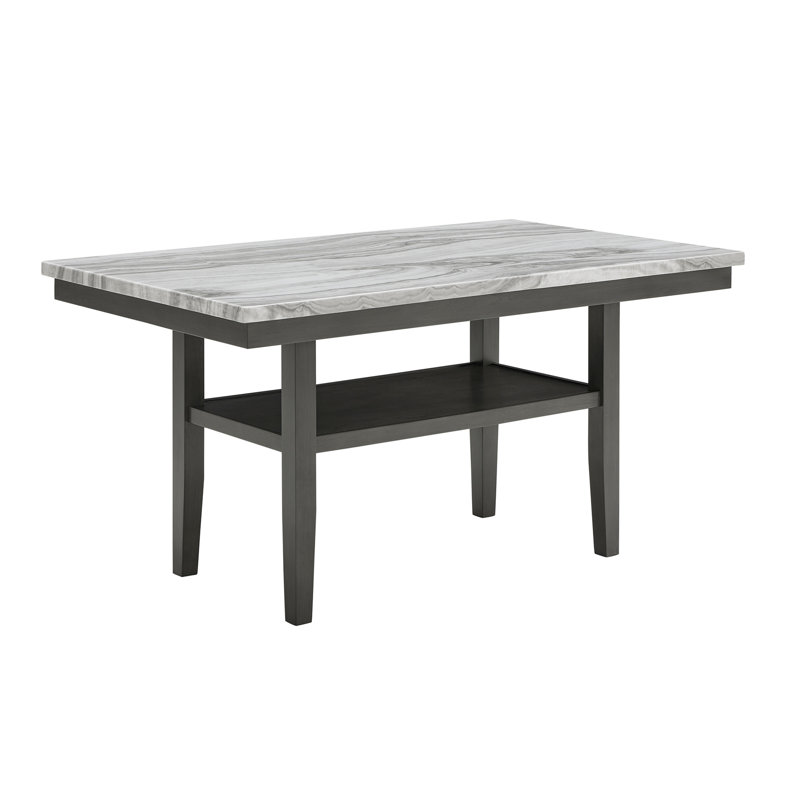 Table rectangulaire en faux marbre 60 po avec tablette de rangement et pieds en bois gris Selena, H 37 po x L 60 po x l 36 po