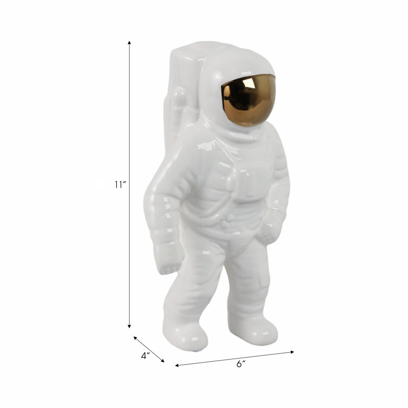 Figurine astronaute en céramique sur le thème de l'espace, Blanc