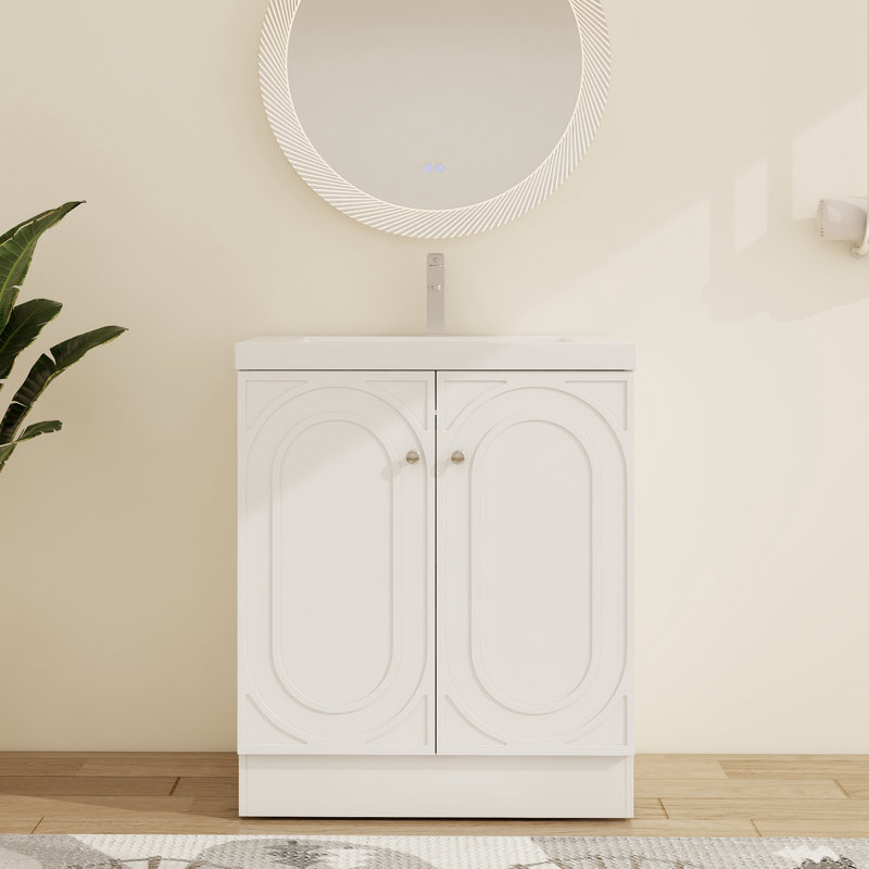 Meuble-lavabo sur pied simple 30 po avec plateau en résine Hunar, Blanc, 30''