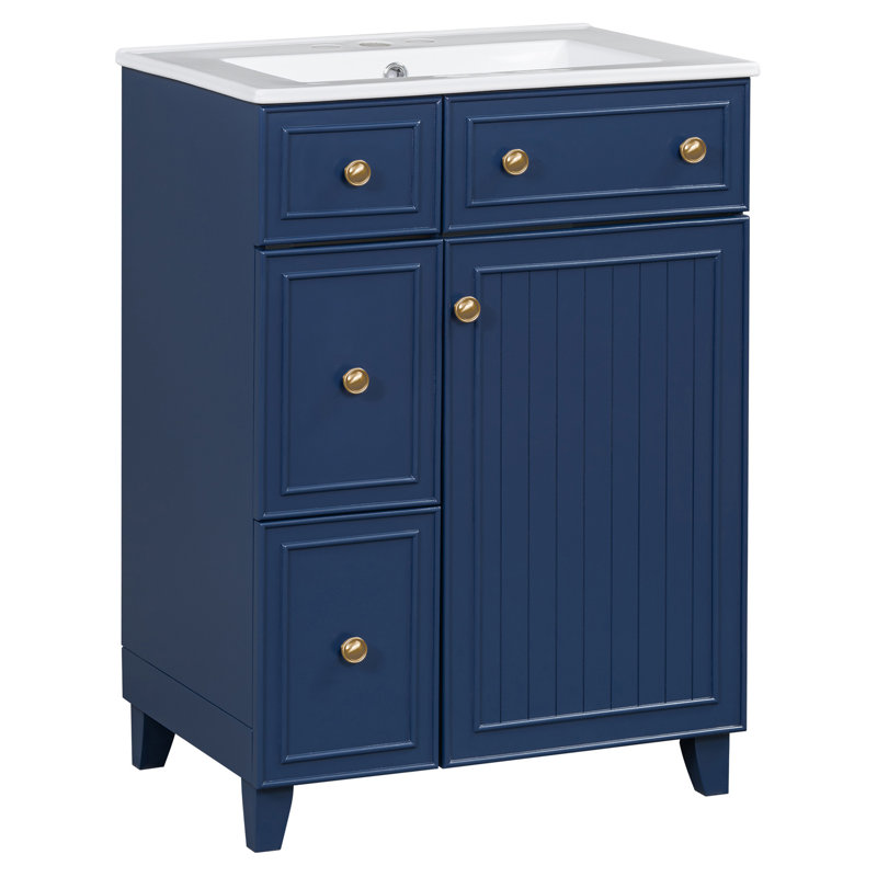 24-Inch Bathroom Vanity Cabinet With Ceramic Sink, Blue