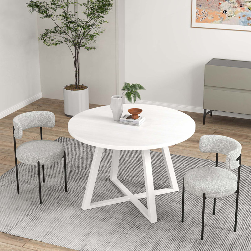 Ensemble de salle à manger 3 pièces, table à manger à tréteaux et 2 fauteuils bouclés, Gris