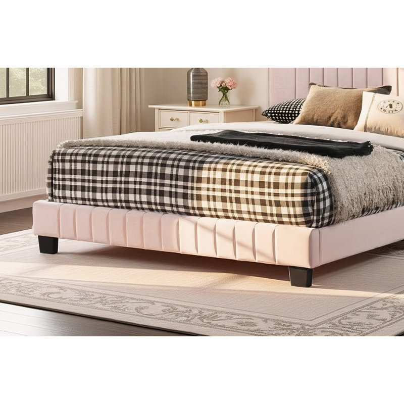 Lit double en velours rose Valletta, Double, Rose
