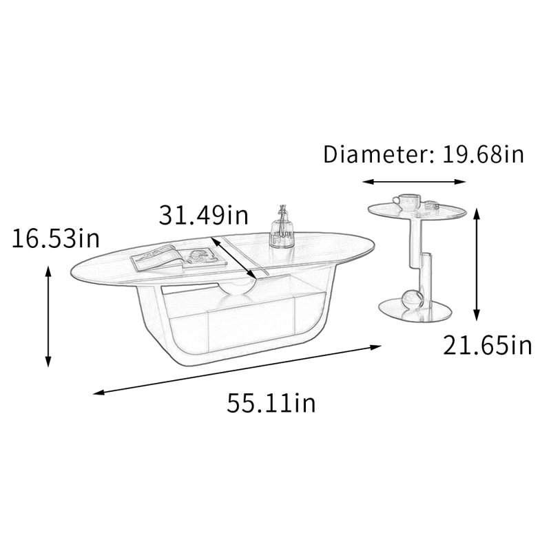 Ensembles de tables basses modernes pour petits appartements, Noir, H 16,53 po x L 55,11 po x l 31,49 po