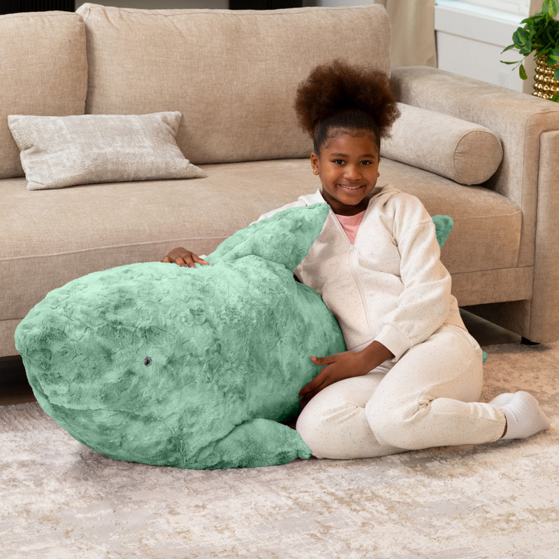 Raven-Symoné Finn The Shark Sea Buddy Large Kids Stuffed Animal Bean Bag And Pouf, Spearmint Green Fur, Freen Faux Fur