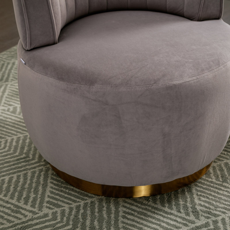 Alphonsine Upholstered Swivel Barrel Chair, Gray Velvet