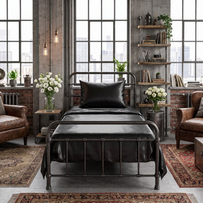 Twin Size 3-Piece Silky Satin Bedding Linens Set, Black Cooling Luxury Bed Sheets with 15in Deep Pocket Fitted Sheet, Low Wrinkle Bedroom Linens