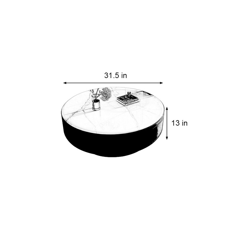 Table basse ronde en pierre supercristalline, Blanc, H 13 po x L 31,5 po x l 31,5 po