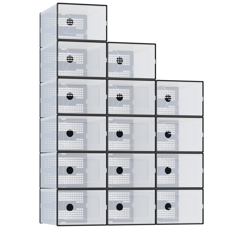 Boîtes de rangement de chaussures empilables transparentes avec emboîtement, organisateur en plastique transparent (ensemble de 15)