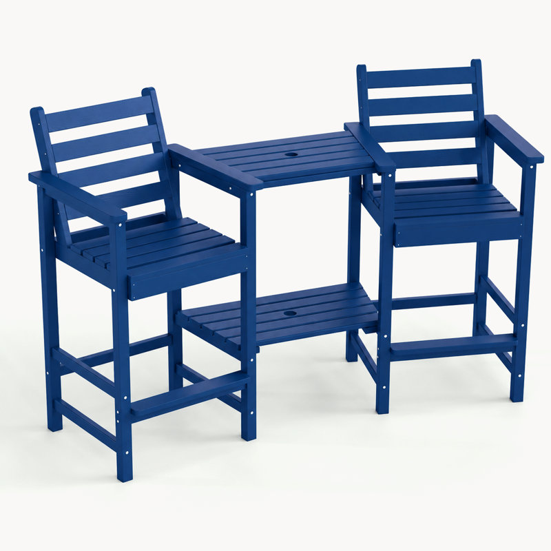 Ensemble de bar de patio avec chaises Adirondack hautes de 2 pièces et plateaux doubles de connexion, en PEHD résistant aux intempéries