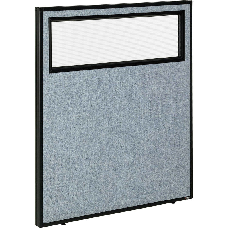 Blue Steel Office Partition Panel with Partial Window