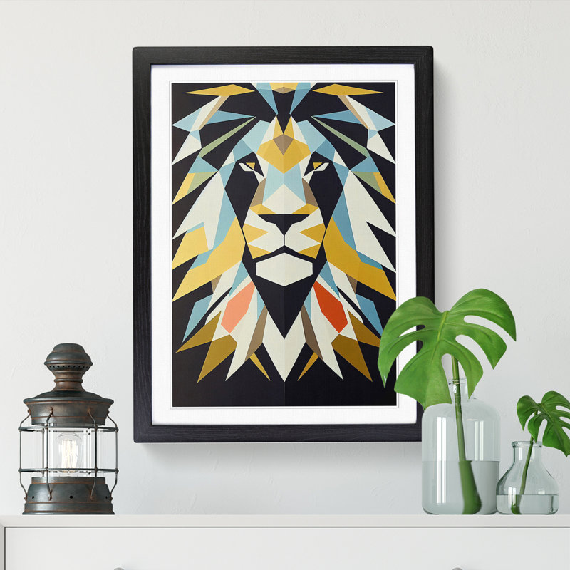 Lion Minimalism - Single Picture Frame Print, Black, 64cm H x 46cm W x 2cm D