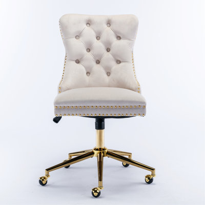 Modern Velvet Upholstered Tufted Button Home Office Chair, Swivel Armless Desk Chair