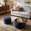 Repose-pieds rond avec rangement 2 en 1, bleu foncé, idéal pour la décoration intérieure et polyvalent comme table de bout et siège-1808112373