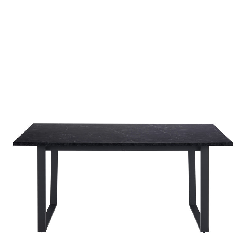 Barayon Marble Top Metal Base Dining Table, Black, 74 H x 160 L x 90 W cm