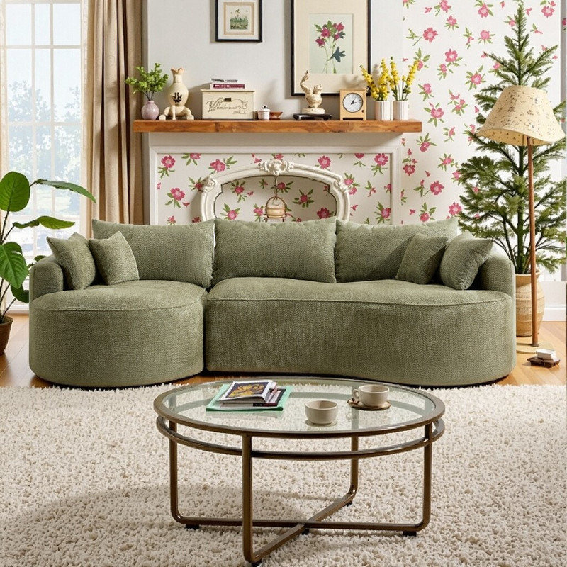Canapé modulaire en chenille avec éponge haute résilience et coussins de dossier, Chenille verte