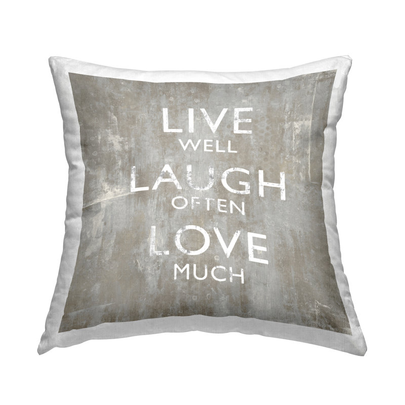 Conception de coussin décoratif à imprimé rustique «Live Well Laugh souvent love beaucoup» par Jamie Macdowell