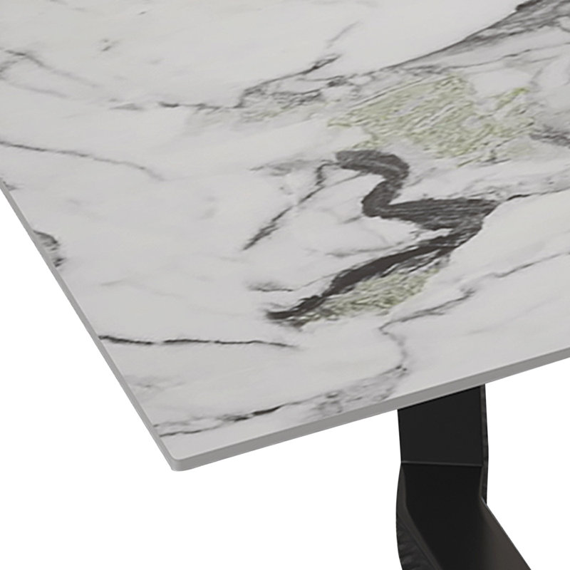 Table de salle à manger blanche avec 2 pieds piédestal noirs, H 29,53 po x l 35,43 po x L 70,87 po