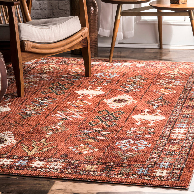 Cardoso Geometric Orange Area Rug, Rectangle 6'7" x 9'