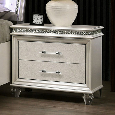 Contemporary Bedside Cabinet With Felt-Lined Interior And Acrylic Legs Antique White 2 Nightstand Solid Wood Mirror Accents