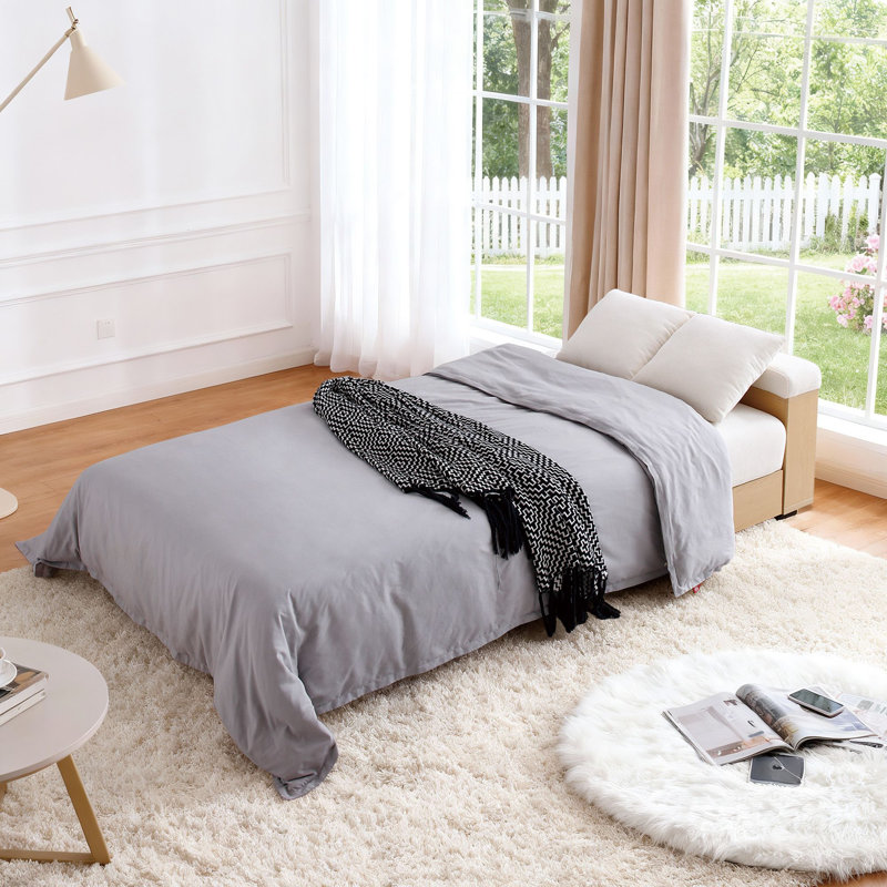 Clitheroe 84.65" Convertible sofa bed with Storage Ottoman, Hidden Drawers and 2 Cup Holders, Beige