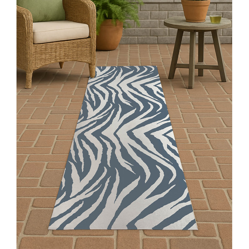 Zebra Patch Non-Slip Outdoor Rug, Runner 2'6" x 8'