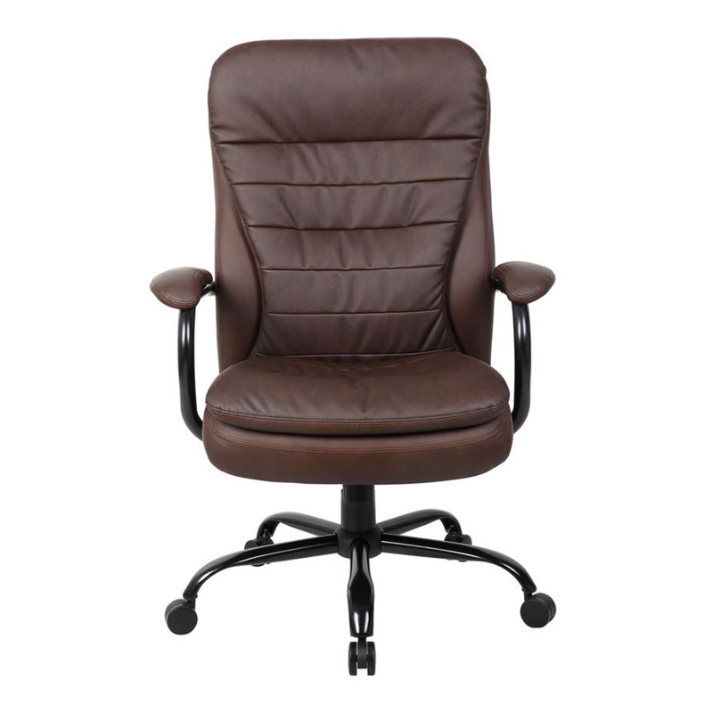 Ava Rolling Oversized Office Chair, Swivel, Brown Faux Leather, 400Lbs, Bomber Brown