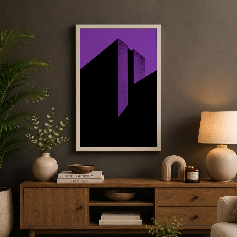 Purple Tower Frame Minimalist - Wrapped Canvas, 30x20 - 76.2 x 50.8 cm, Black Border