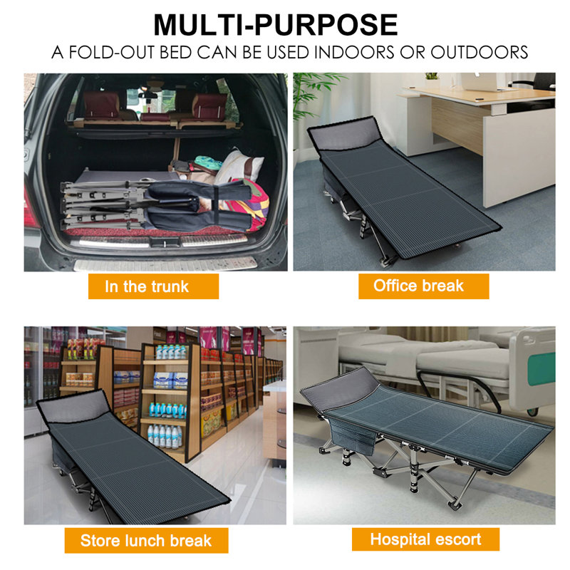 3 Colors New Version Comfortable Double Reinforcement Folding Camping Cot Sleeping Cost w/ Carry Bag, Grey