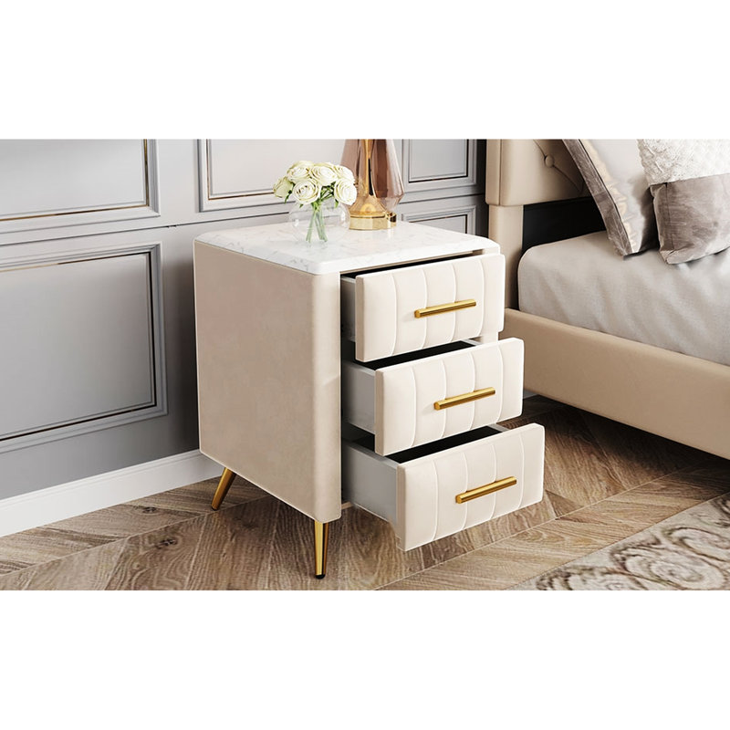 3 tables de chevet rembourrées avec pieds en métal - surface et 3, Beige