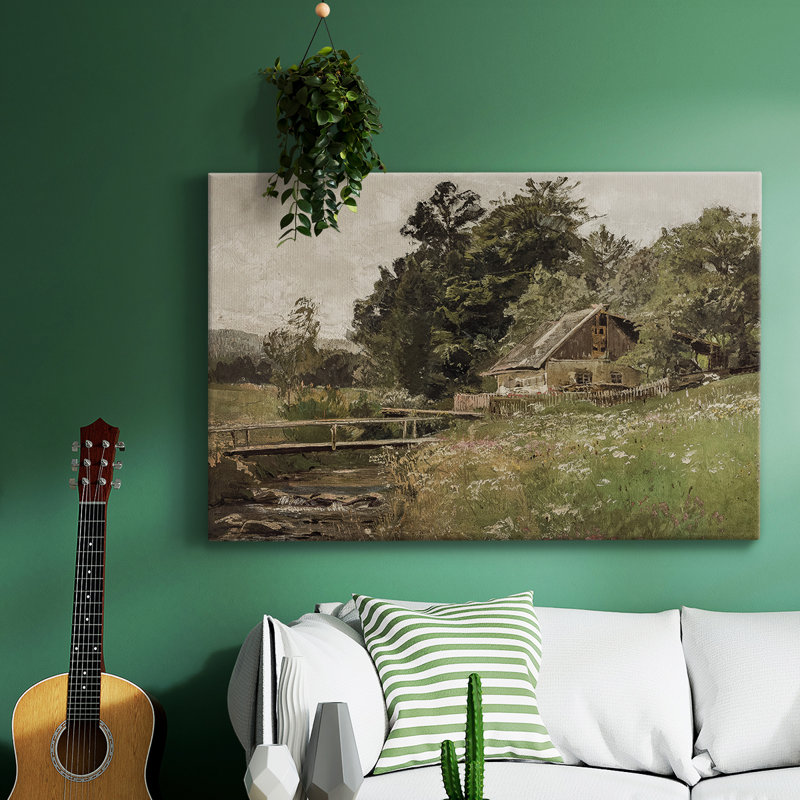 Paysage rétro - CMLXVI, H 25 po x l 37 po x P 2 po, Toile encadrée noyer flottant