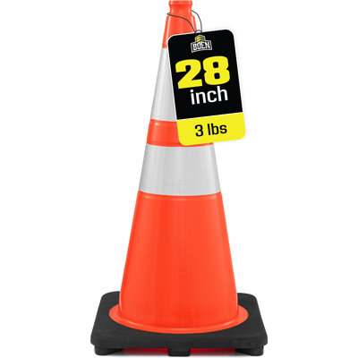 Boen 28 in. Orange Traffic Cones, MUTCD Compliant Traffic Cones with 2 Reflective Collars & 7 lb. Base for Road Work, Parking & Traffic Control