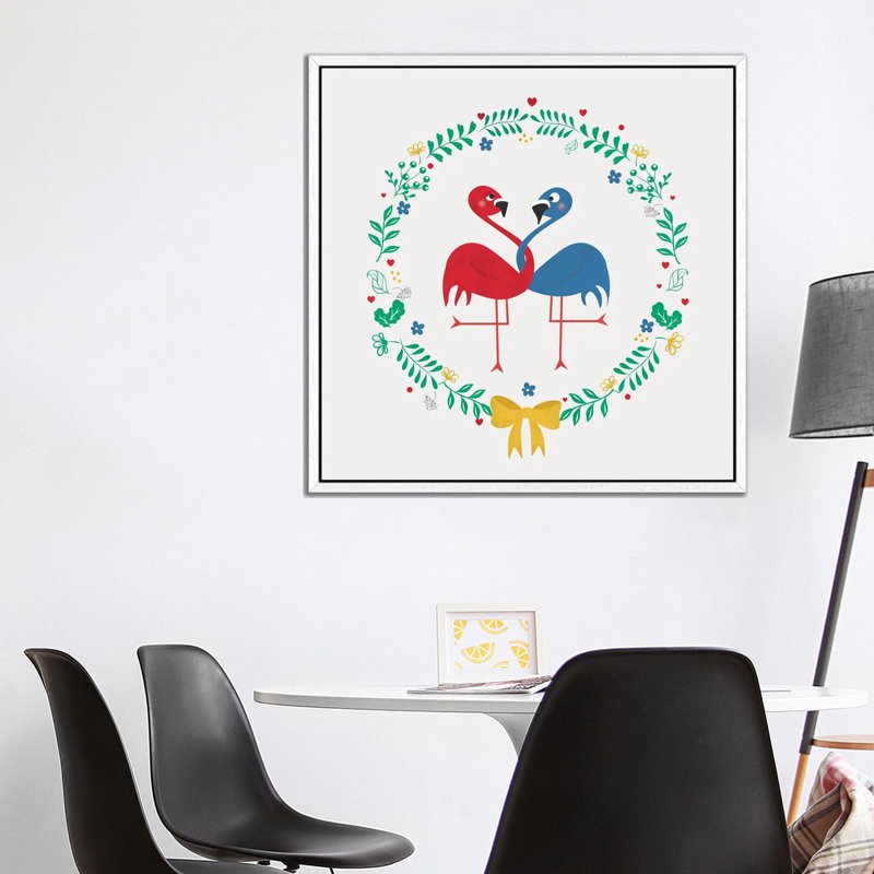 Flamingos In Love 1 Piece Wall Art on Canvas, 93.98 cm H x 93.98 cm W, White Framed