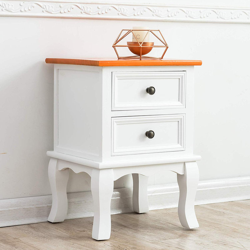 Stephon 35cm W Manufactured Wood Bedside Table, White/Natural