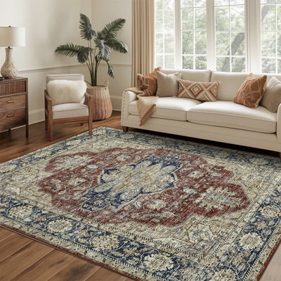 Tapis rétro rétro à motif floral bohémien à motif floral vieilli pour salon Chambre à coucher Tapis d'intérieur à poils courts lavable Tapis d'entrée antidérapant Tapis de cuisine antidérapant Tapis de bureau