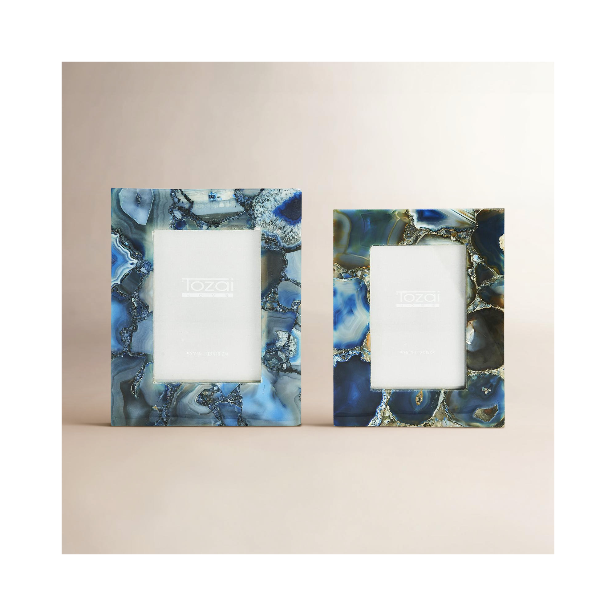 Set Of 2 Blue Agate Photo Frame, Blue