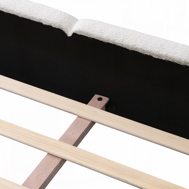 Lit plateforme tapissier avec tête et pied de lit moelleux, Très grand, Boucle blanc