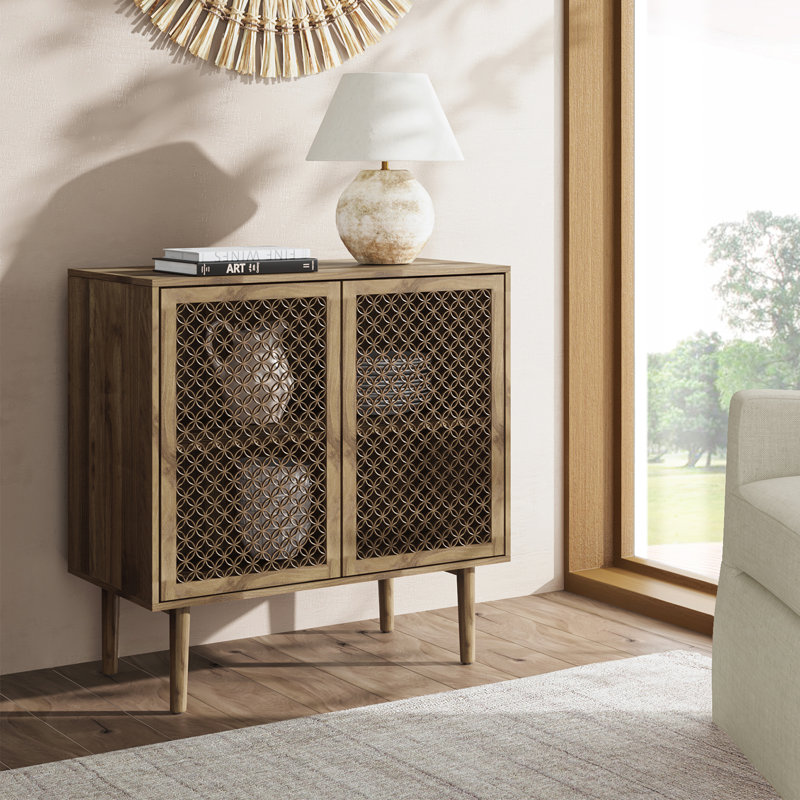 Fabion 31.5" W 2-Door Accent Cabinet with LED Lighting, Walnut