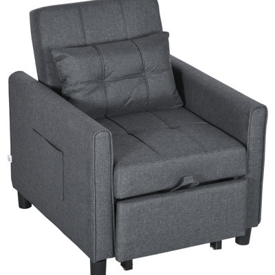 Multi-functional 31 Chair Bed, Gray. Adjustable , Pillow, Pockets. Foldable Feature Convertible Bed , With Back, Pockets, Grey. Compact Space Saver