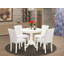Ensemble de table de salle à manger 5 pièces comprenant une table de cuisine ronde avec piédestal et 4 chaises Parson revêtues de similicuir blanc, lin blanc-1325431809-1243050151-1326178731