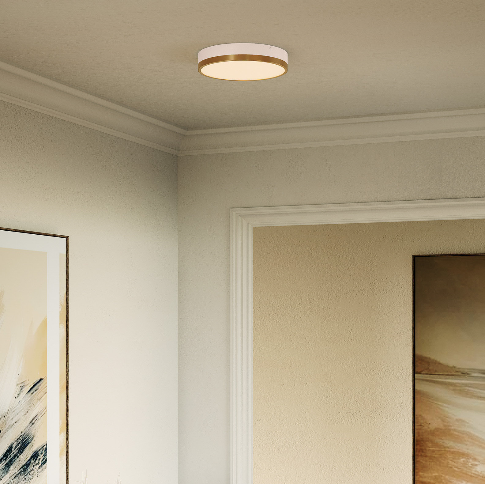 Orland Single Light Glass LED Flush Mount, Aged Gold/White, 2" H x 11.13" W x 11.13" D