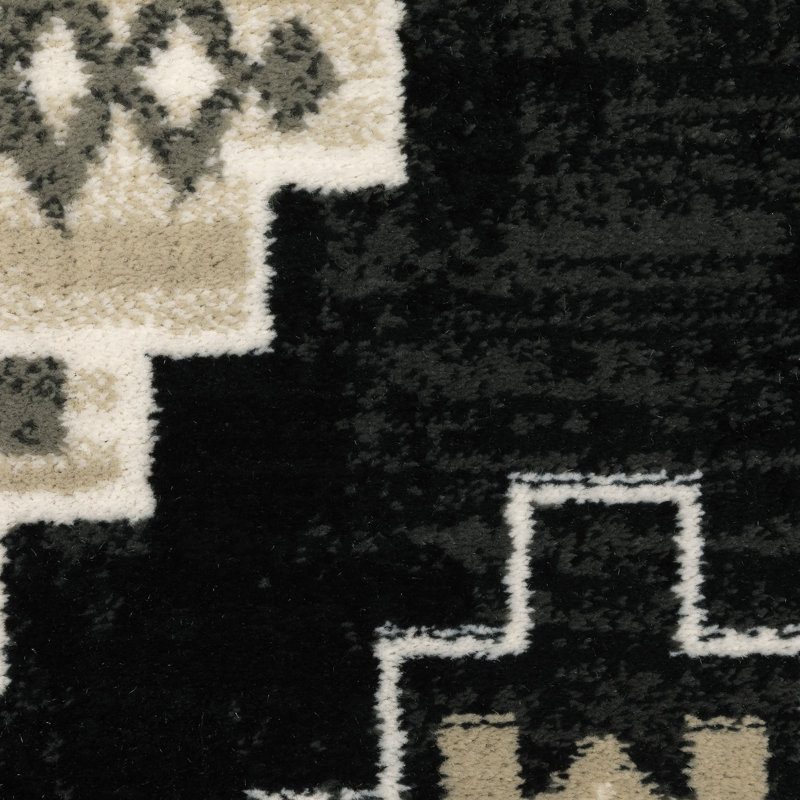 Tapis gris anthracite / ivoire Basurto Southwestern, Rectangle 6 pi 7 po x 9 pi 2 po