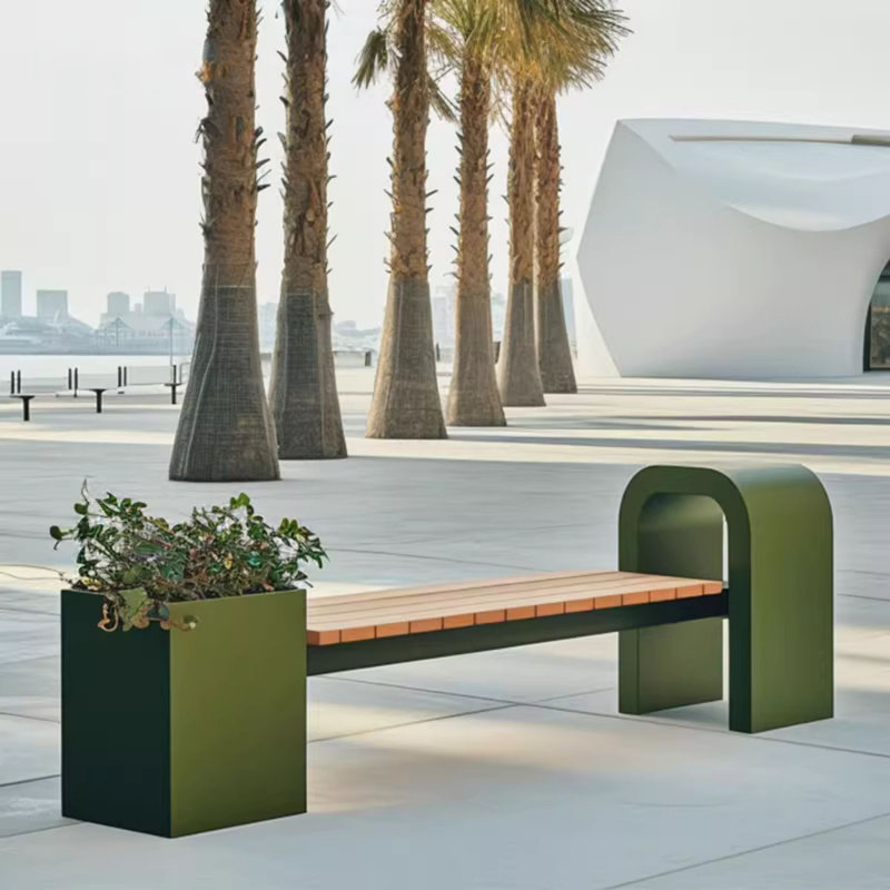Commercial Outdoor Bench & Planter Divider, 23.62" H x 94.49" W x 19.69" D