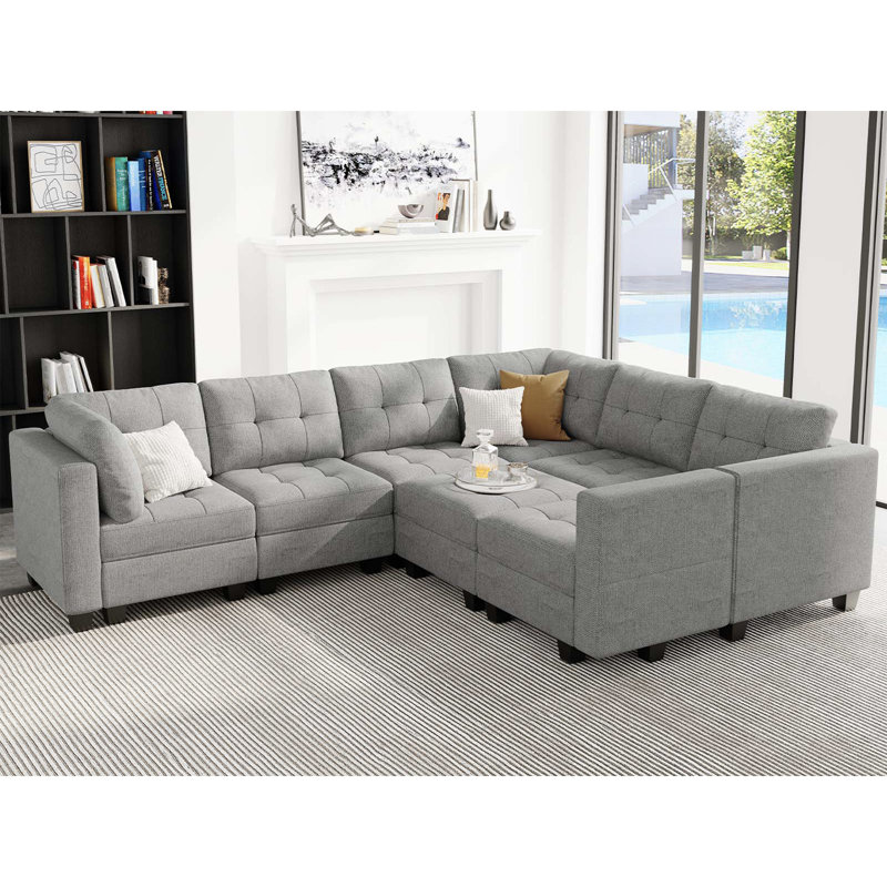 Soneson Ivery 116.6'' Sectional Couch Sleeper Module Polyester Blend Sofa Bed with Storage Seat Ottoman, Gray Polyester Blend