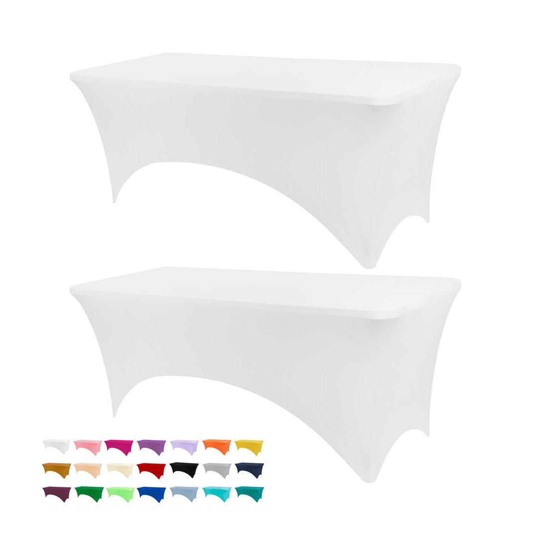 Ivory Spandex Table Cover 6FT, Washable Stretch Tablecloth for Weddings, Events, Banquets, Parties