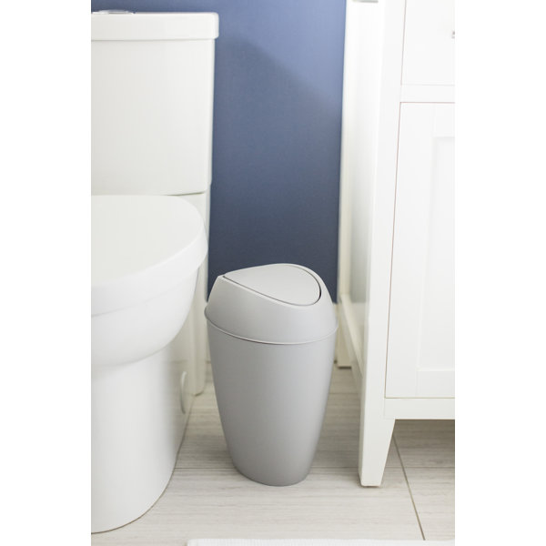 Gray Bathroom Trash Can Padang Bamboo Top 1.3 Gal - Stylish and Sustainable 5L Waste Solution