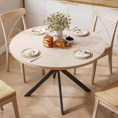 Round Dining Table For 4 Farmhouse Wood Kitchen Table Circle Dinner Table For Kitchen & Dining Room Natural Oak