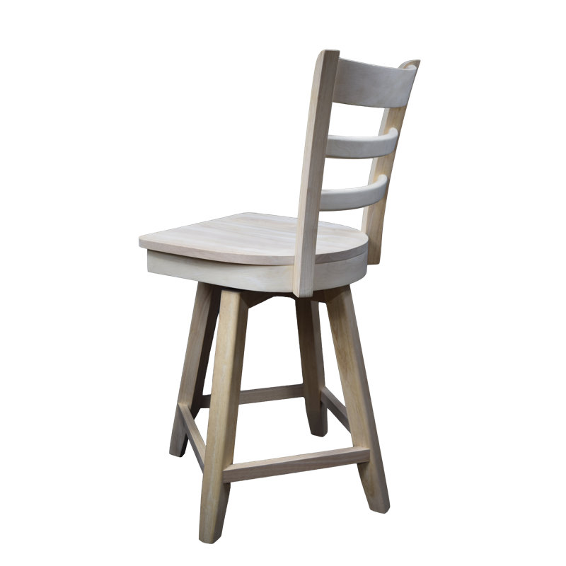 Beige Solid Wood Swivel Counter Stool with Ladder Back